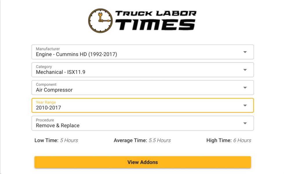 Truck labor times diesel repair